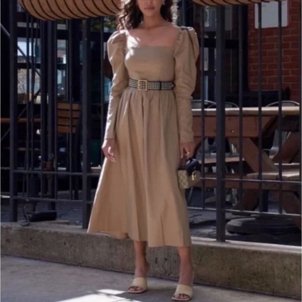 Reformation Luce Long Sleeve Stretch Khaki Midi Dress Womens 0 - Picture 2 of 16